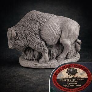 Mt St. Helens Sculptures Hand Crafted Volcanic Ash Gray Buffalo Figurine Vintage